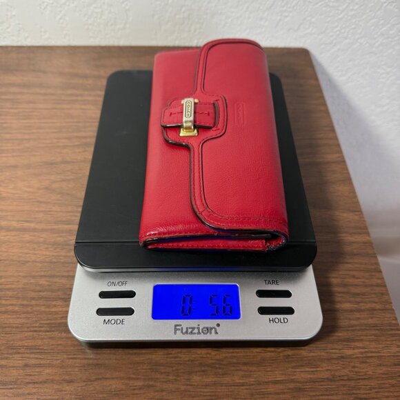 Coach Taylor Leather Checkbook Wallet Fold Over Snap Front Red Gold Y2K Classic - Picture 12 of 12